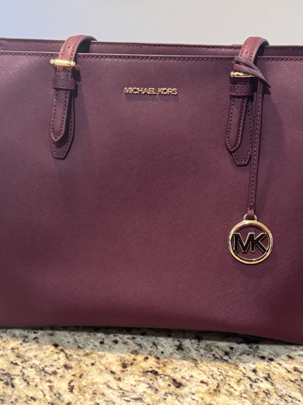 Michael Kors Merlot Saffiano Leather Tote with Gold Hardware